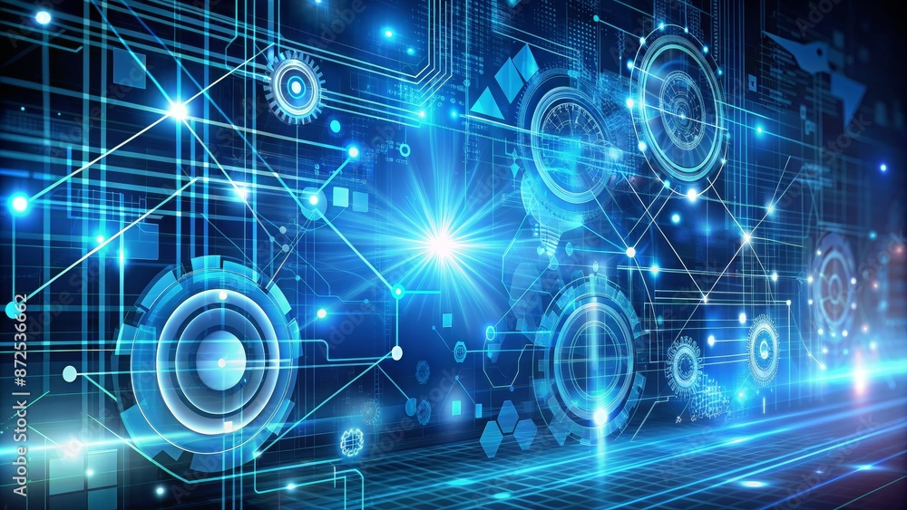 Fototapeta premium Abstract Futuristic Technology Background with Bright Blue Light and Digital Interface