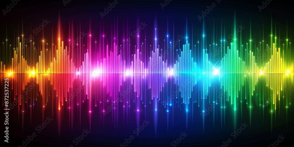 Abstract Rainbow Audio Waveform with Glowing Lights Abstract Rainbow Audio Waveform with Glowing Lights