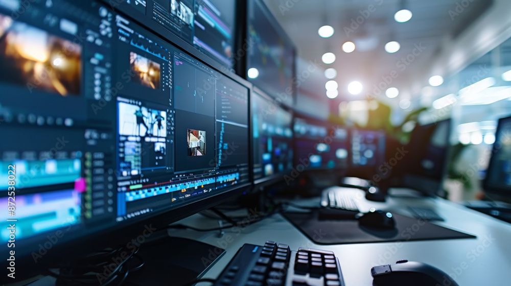 Video editor at work in professional setting Video editor at work in professional setting
