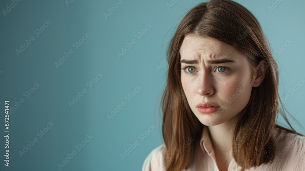 Photo Of A Young Woman With Brown Straight Hair Looking To The Side, Showing An Unimpressed And Distressed Expression Photo Of A Young Woman With Brown Straight Hair Looking To The Side, Showing An Unimpressed And Distressed Expression