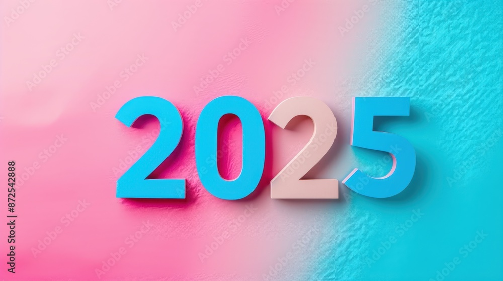 New Year 2025 in a pink and blue color gradient background. New Year 2025 in a pink and blue color gradient background.