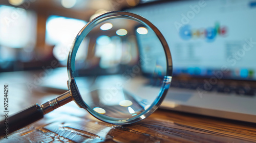 Computer Screen Displaying Search Engine with Magnifying Glass