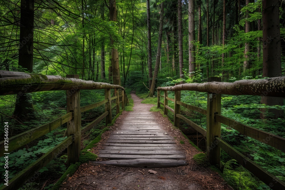 Wooden Bridge in a Lush Green Forest Wooden Bridge in a Lush Green Forest