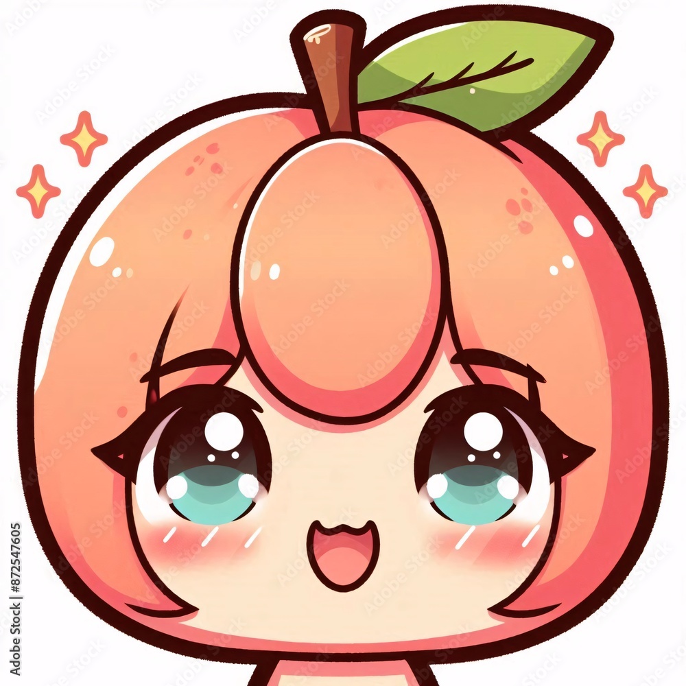 Obraz premium Anime Style Cartoon Peach Character on White Background