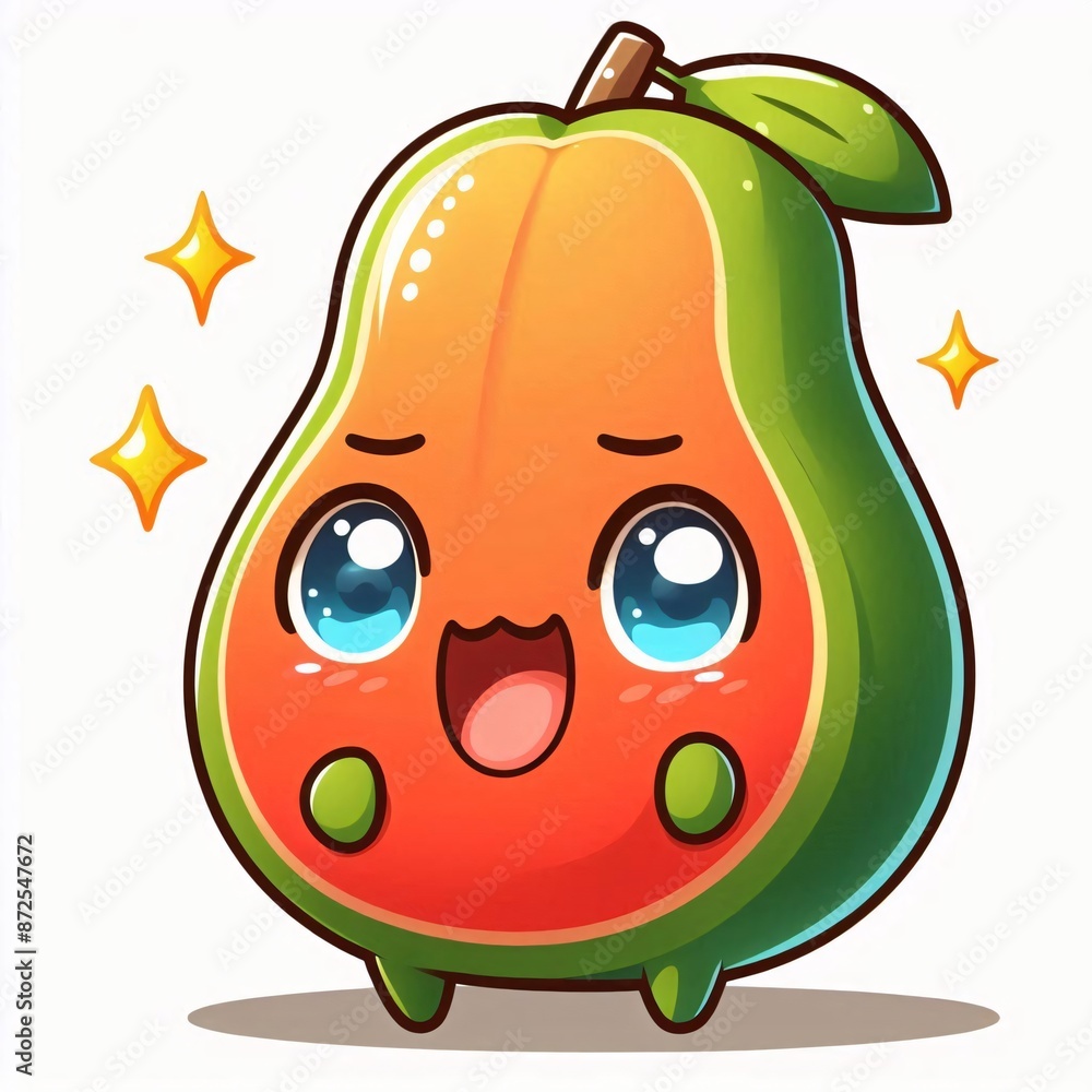 Obraz premium Anime Style Cartoon Papaya Character on White Background