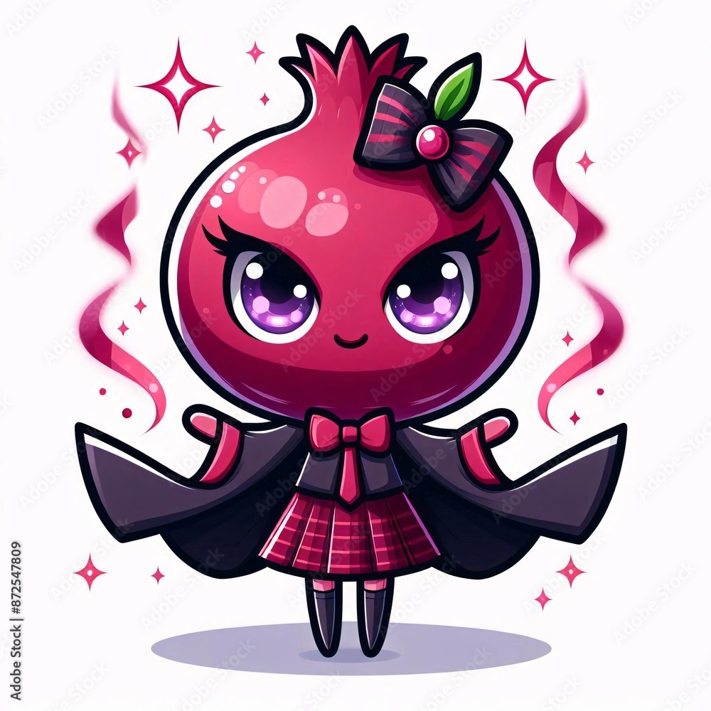 Anime Style Cartoon Pomegranate Character on White Background Anime Style Cartoon Pomegranate Character on White Background
