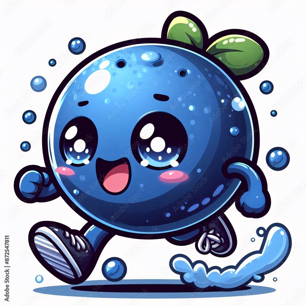 Obraz premium Anime Style Cartoon Blueberry Character on White Background
