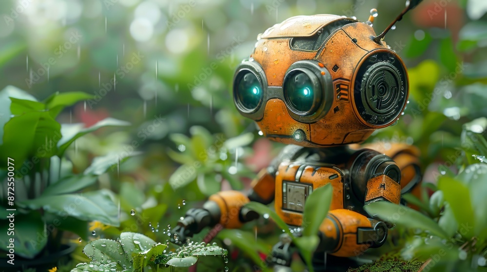 Robot Watering a Garden, ecofriendly technology, Robot Watering a Garden, ecofriendly technology,