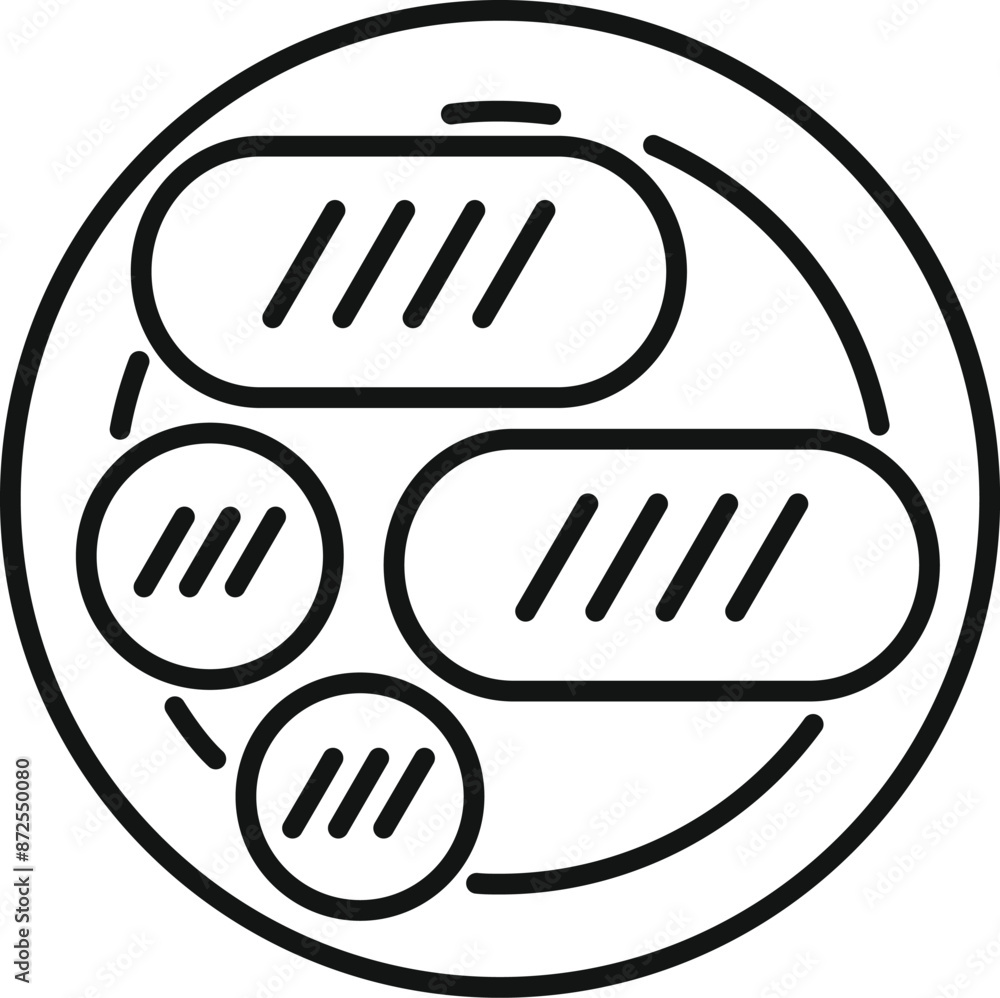 Round plate with cutlets and meatballs being served for dinner, top view Round plate with cutlets and meatballs being served for dinner, top view