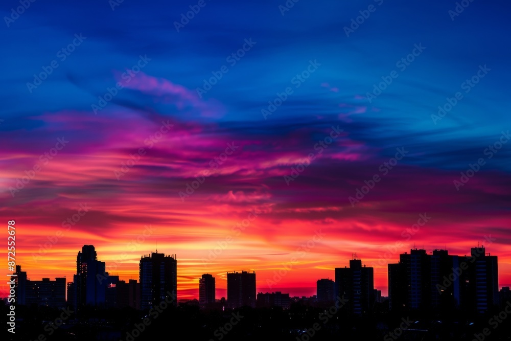 Silhouetted Cityscape Against a Vibrant Sunset Silhouetted Cityscape Against a Vibrant Sunset