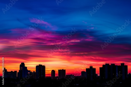 Silhouetted Cityscape Against a Vibrant Sunset