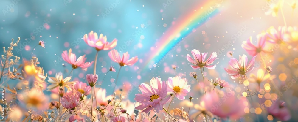 Pink Cosmos Flowers Blooming In The Morning Sun Pink Cosmos Flowers Blooming In The Morning Sun