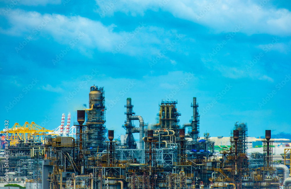 Fototapeta premium oil refinery Oil and gas industry, petrochemical plant area and energy concept, oil storage tanks