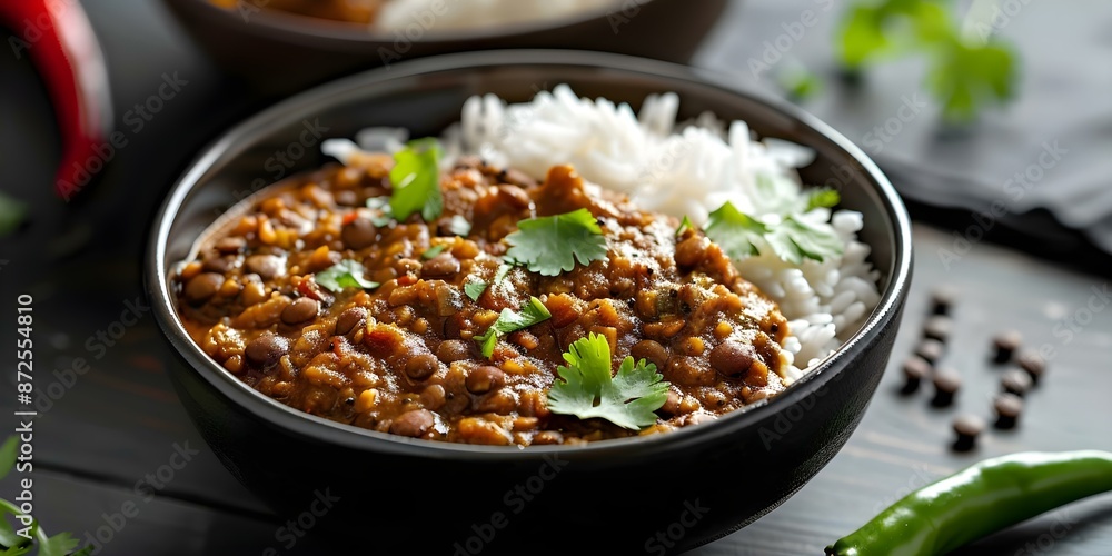 A comforting dish Creamy black lentil curry with steamed rice. Concept Creamy Lentil Curry Recipes, Comforting Dishes, Indian Cuisine, Plant-Based Cooking A comforting dish Creamy black lentil curry with steamed rice. Concept Creamy Lentil Curry Recipes, Comforting Dishes, Indian Cuisine, Plant-Based Cooking
