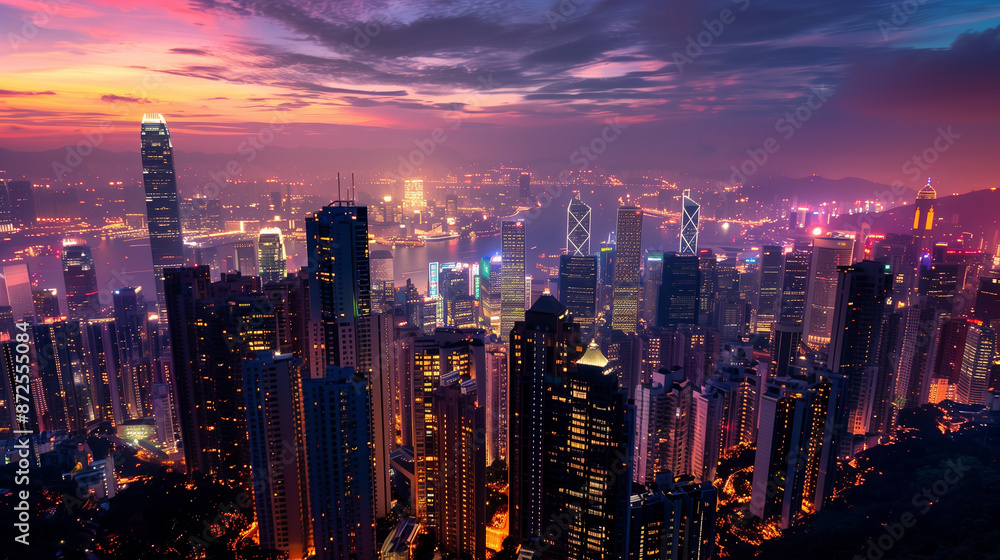 Fototapeta premium City, Skyline Illuminated at Night