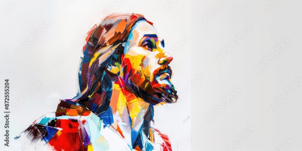 Fototapeta premium Colorful portrait of Jesus Christ with long hair. Digital oil painting.