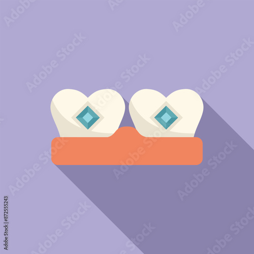 Two teeth with diamonds are shown in a flat design style, illustrating the dental jewelry trend