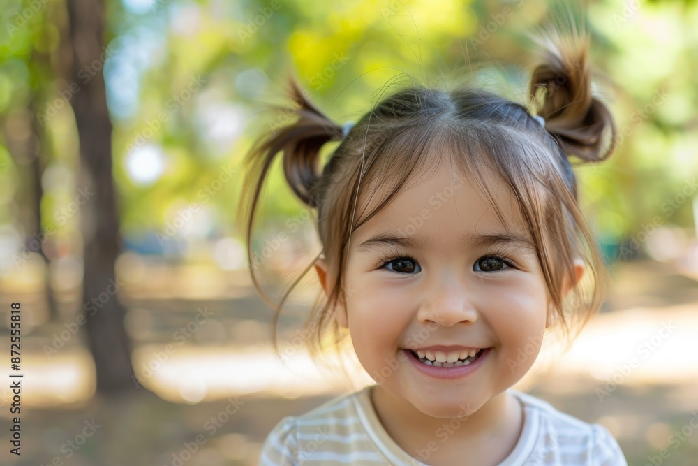 Smiling Little Girl with Pigtails in a Park Smiling Little Girl with Pigtails in a Park