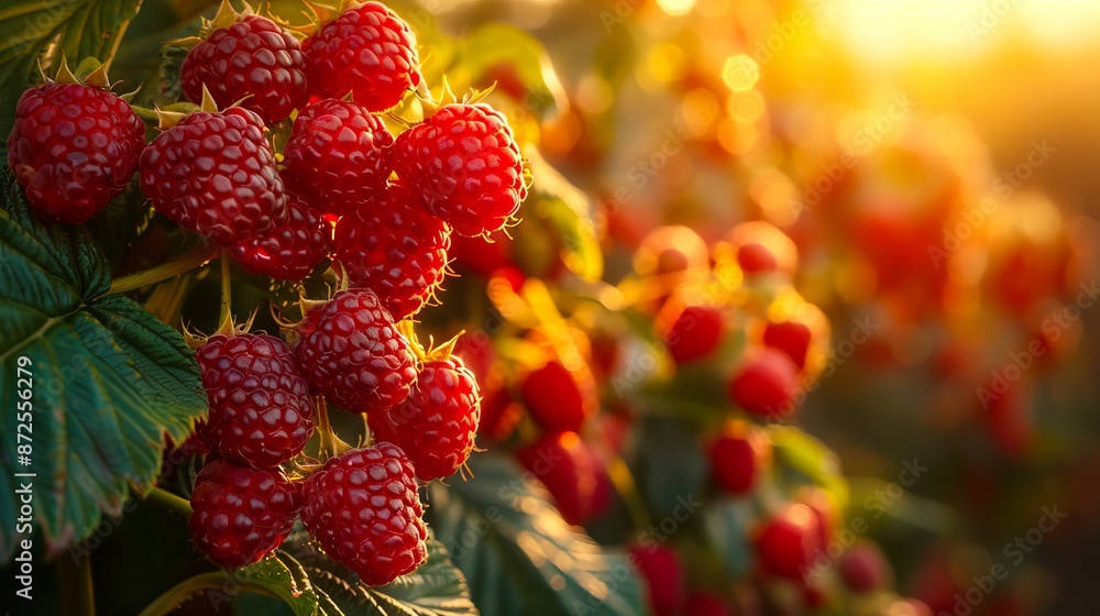 Raspberries on a plant in the sun. Raspberries on a plant in the sun.