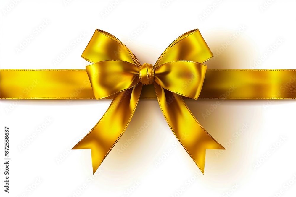 Golden ribbon with bow on white background. Golden ribbon with bow on white background.