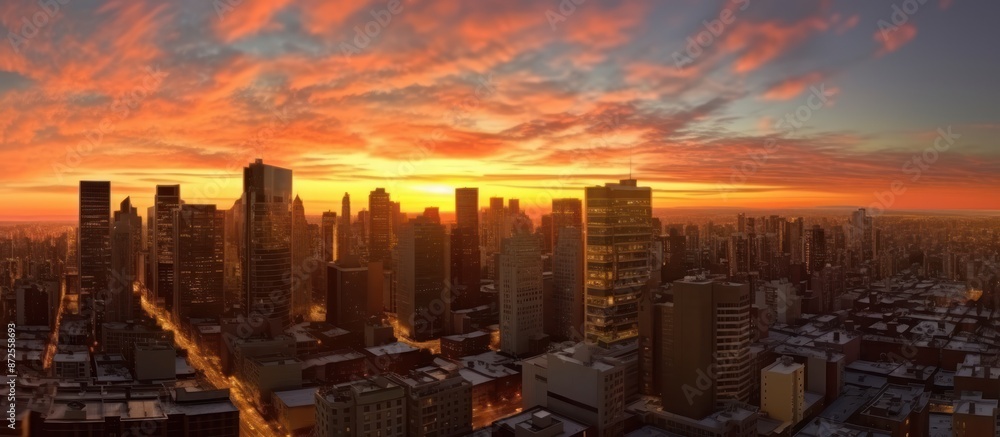 Fototapeta premium Panorama of the city skyline at sunset
