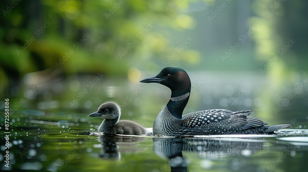 Obraz premium Tranquil Moments: Parent Loon and Chick with Space for Text