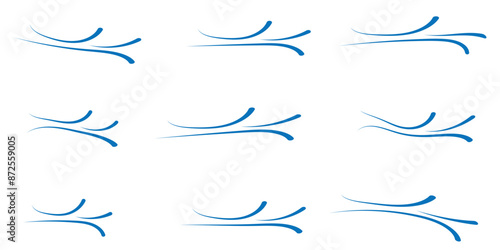 Wind blow line icon. Snow blowing line icon set. snowflake cold breeze vector icon. blow snow wind sign. blowing snowstorm cold air vector icon for UI designs. Wind vector.