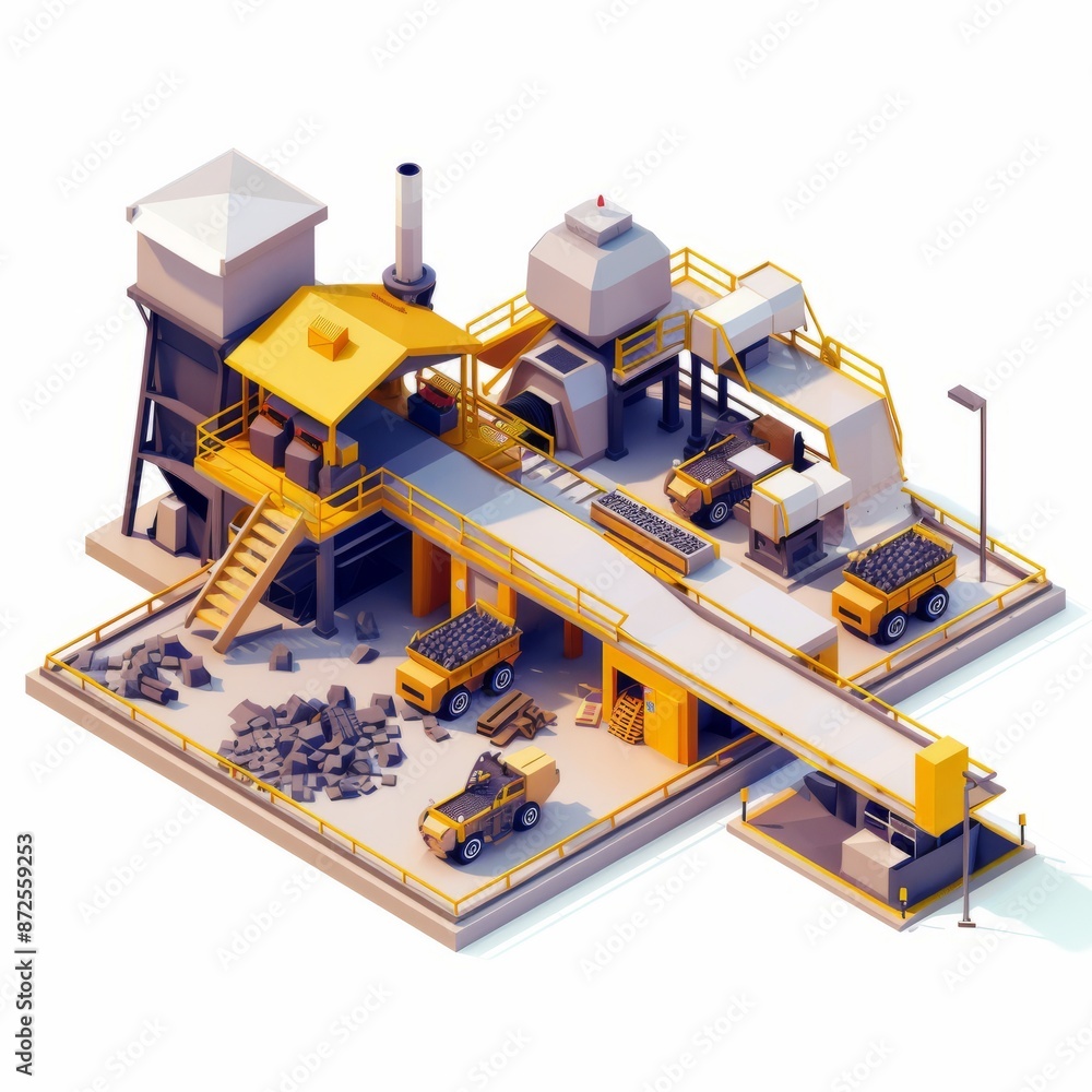 3D Render of a processing plant with conveyor belts and machinery, on isolated white background, Generative AI 3D Render of a processing plant with conveyor belts and machinery, on isolated white background, Generative AI