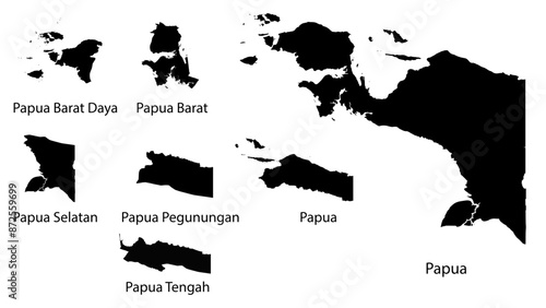 Papua complete with it's latest six provinces in silhouette map