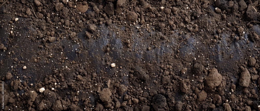 Panoramic close-up, high detail scan of fertile dirt material, Generative AI Panoramic close-up, high detail scan of fertile dirt material, Generative AI