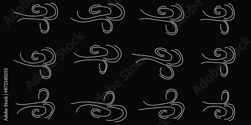 Wind blow line icon. Snow blowing line icon set. snowflake cold breeze vector icon. blow snow wind sign. blowing snowstorm cold air vector icon for UI designs. Wind vector.