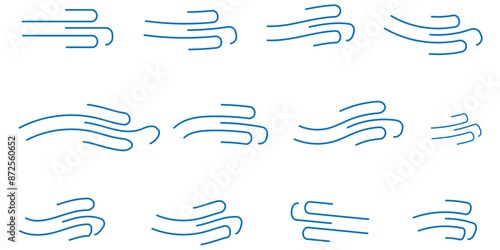 Wind blow line icon. Air flow flat sign. Symbol of windy weather. Climate web design element. Curl line icon. Vector illustration isolated background. Editable stroke. Wind vector icon set.