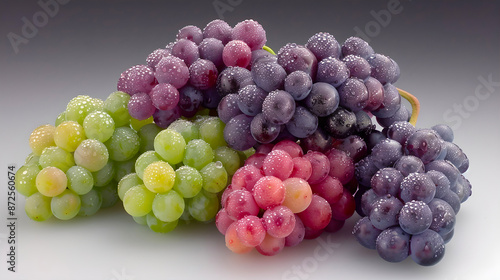 Wallpaper Mural A bunch of grapes in various colors, including red, green, and purple, arranged closely together on a clean white background. The grapes are captured in high resolution (8k) with sharp focus, Torontodigital.ca
