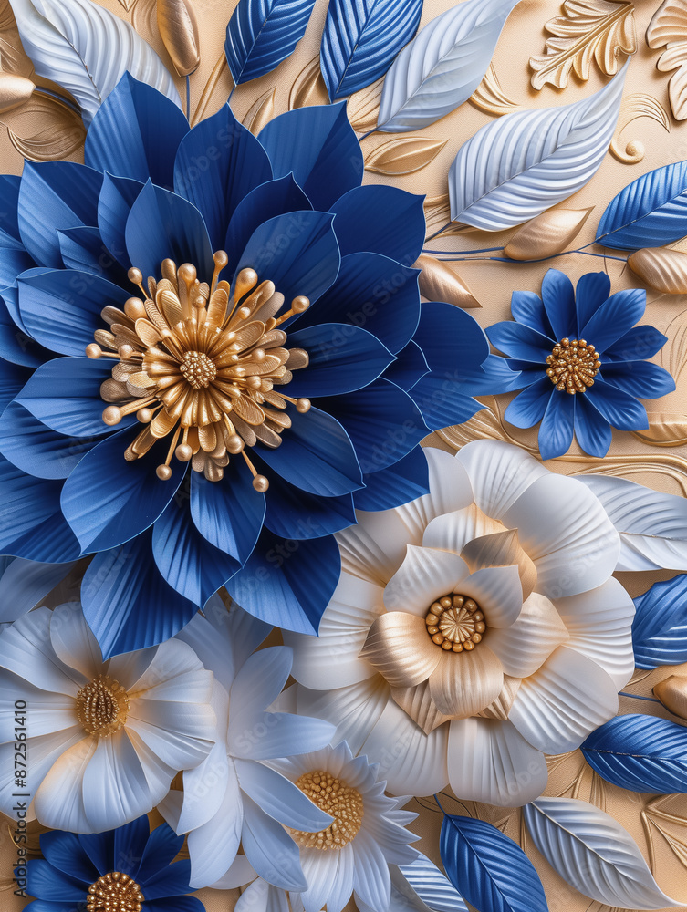 Blue and Gold Floral Art with Detailed Petals
Blue and Gold Floral Art with Detailed Petals