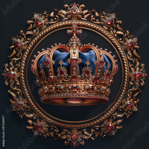 Wallpaper Mural Regal Golden Crown on Blue Velvet with Ornate Details
 Torontodigital.ca