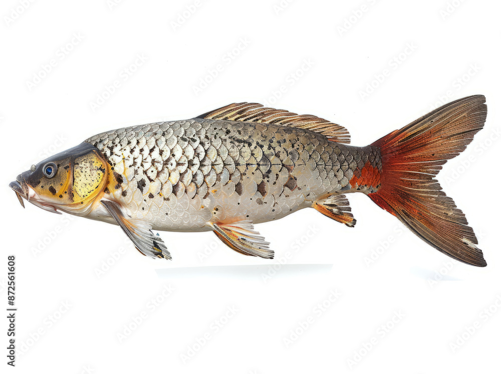 Koi Fish with Red and Black Tail Fins Koi Fish with Red and Black Tail Fins