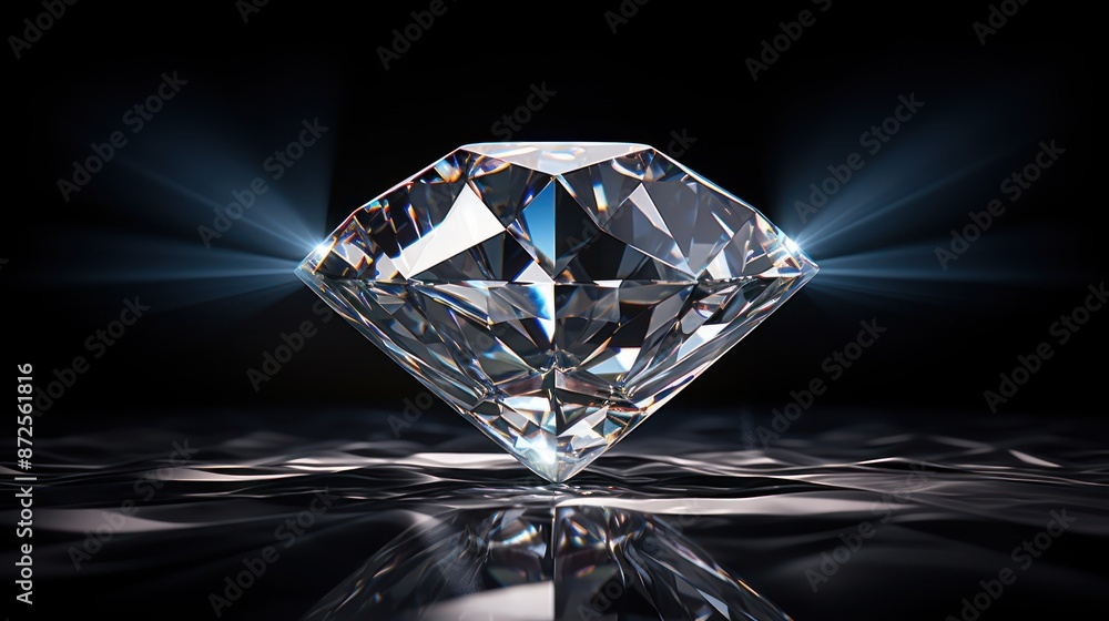 Large Brilliant Diamond on Black Background. Luxury, Sparkle, and Value Large Brilliant Diamond on Black Background. Luxury, Sparkle, and Value