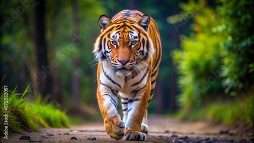 Tiger Walking on Path in Forest photo