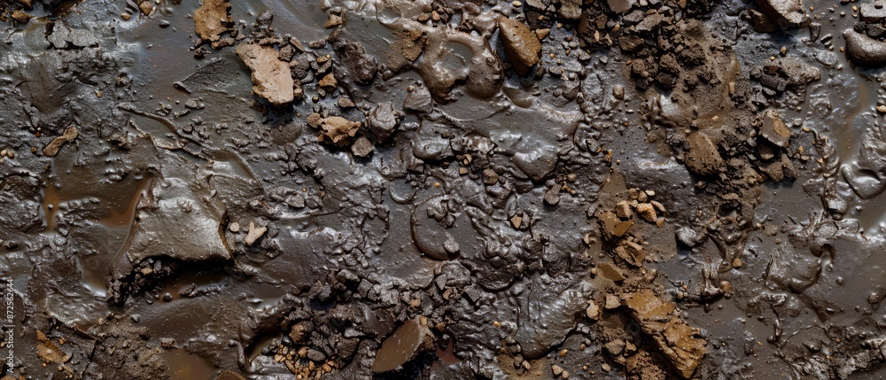 Panoramic close-up, high detail scan of wet dirt material, Generative AI Panoramic close-up, high detail scan of wet dirt material, Generative AI
