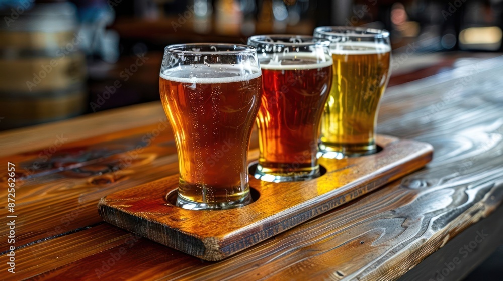 Three glasses of beer on a wooden table Three glasses of beer on a wooden table