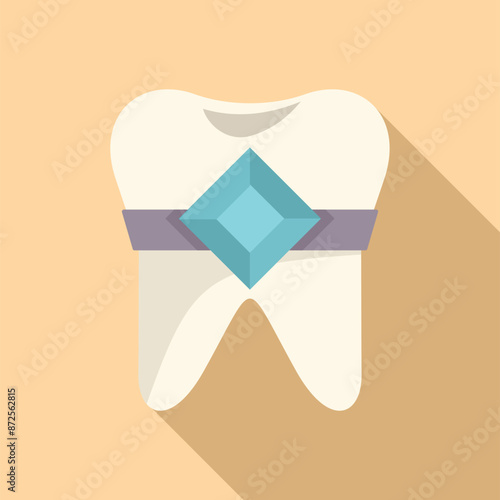 Healthy tooth with a big blue diamond is smiling on a light brown background