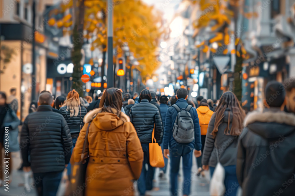 Fototapeta premium Anonymous crowd of people walking on a city street