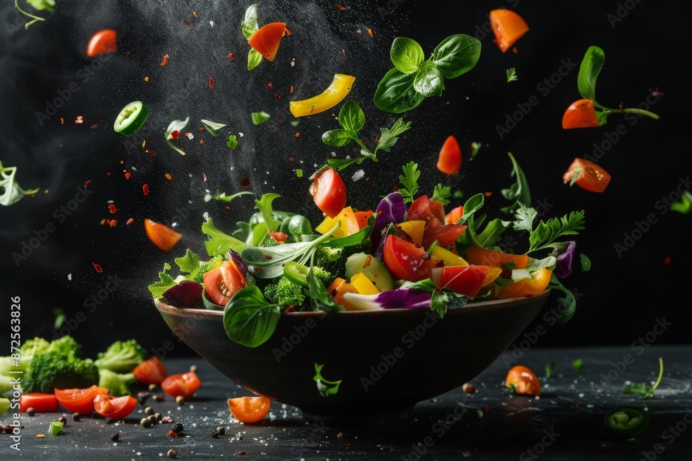 Vibrant Salad with Flying Vegetables Vibrant Salad with Flying Vegetables