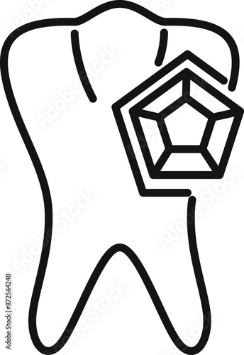 Line drawing of a single tooth with a large tooth gem attached, representing dental care and fashion