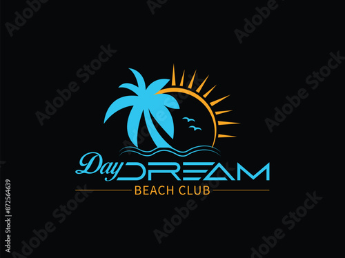 Daydream Beach Club: A serene logo featuring a stylized sun over calm waves, embodying relaxation and luxury with a hint of tropical allure.