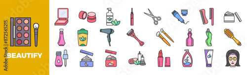Beautify Icon Set For Design Elements, skin, cosmetic, beauty, woman, facial	