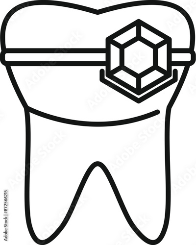 Line art icon of a tooth gem being applied to a healthy white tooth