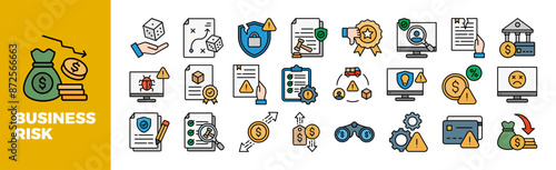 Business Risk Icon Set For Design Elements, management, control, strategy, finance, plan