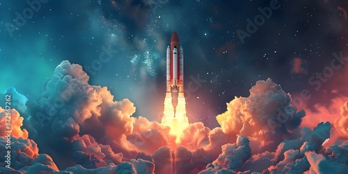 Powerful Rocket Launch Into the Vast Cosmic Frontier of Space Awe Inspiring Digital