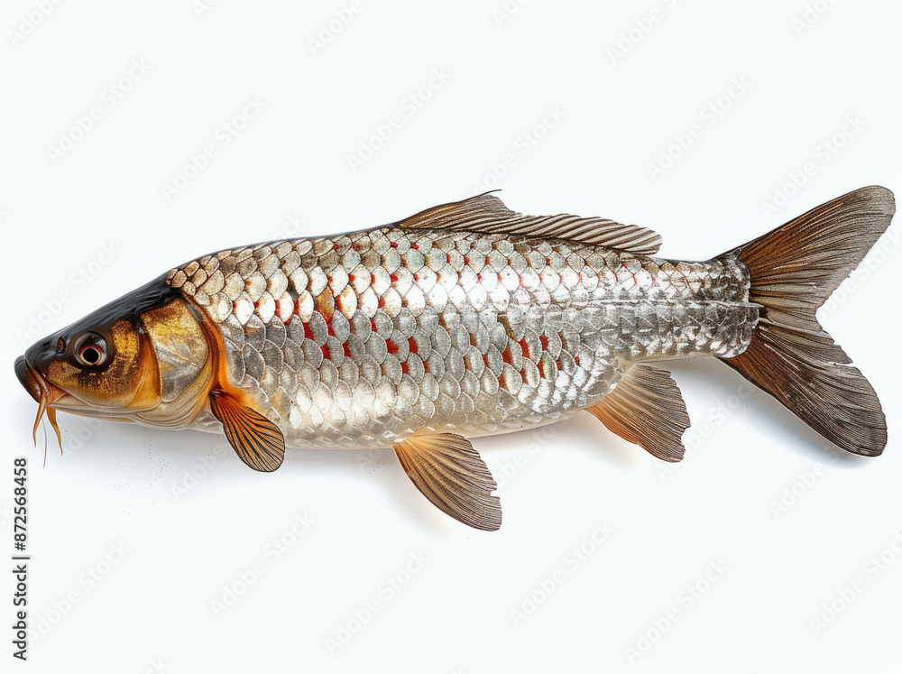 Silver and Red Carp on White Background Silver and Red Carp on White Background